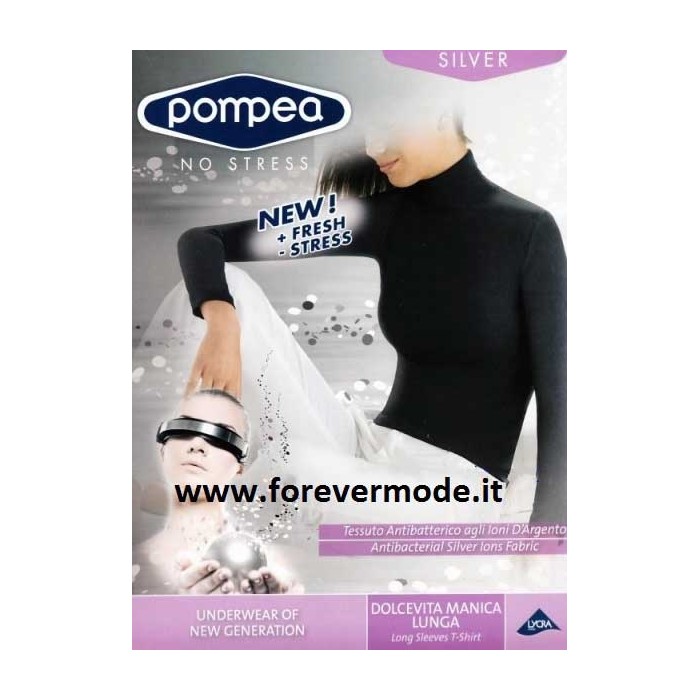 T-Shirt donna Pompea manica lunga con collo dolcevita in microfibra liscia