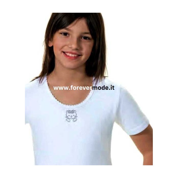 Maglia bambina Antonella manica corta con strass, caldo cotone